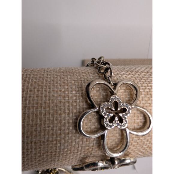 Brighton Flower Link Bracelet 7.5in Silver Tone Crystal Accents - Picture 5 of 8